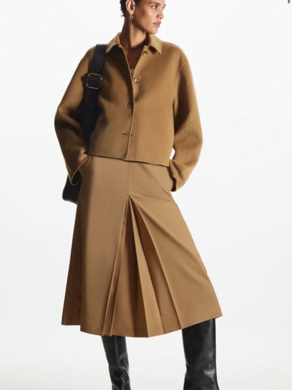 COS Pleated Wool Midi Skirt Size 38 in Brown  A-Line Silhouette